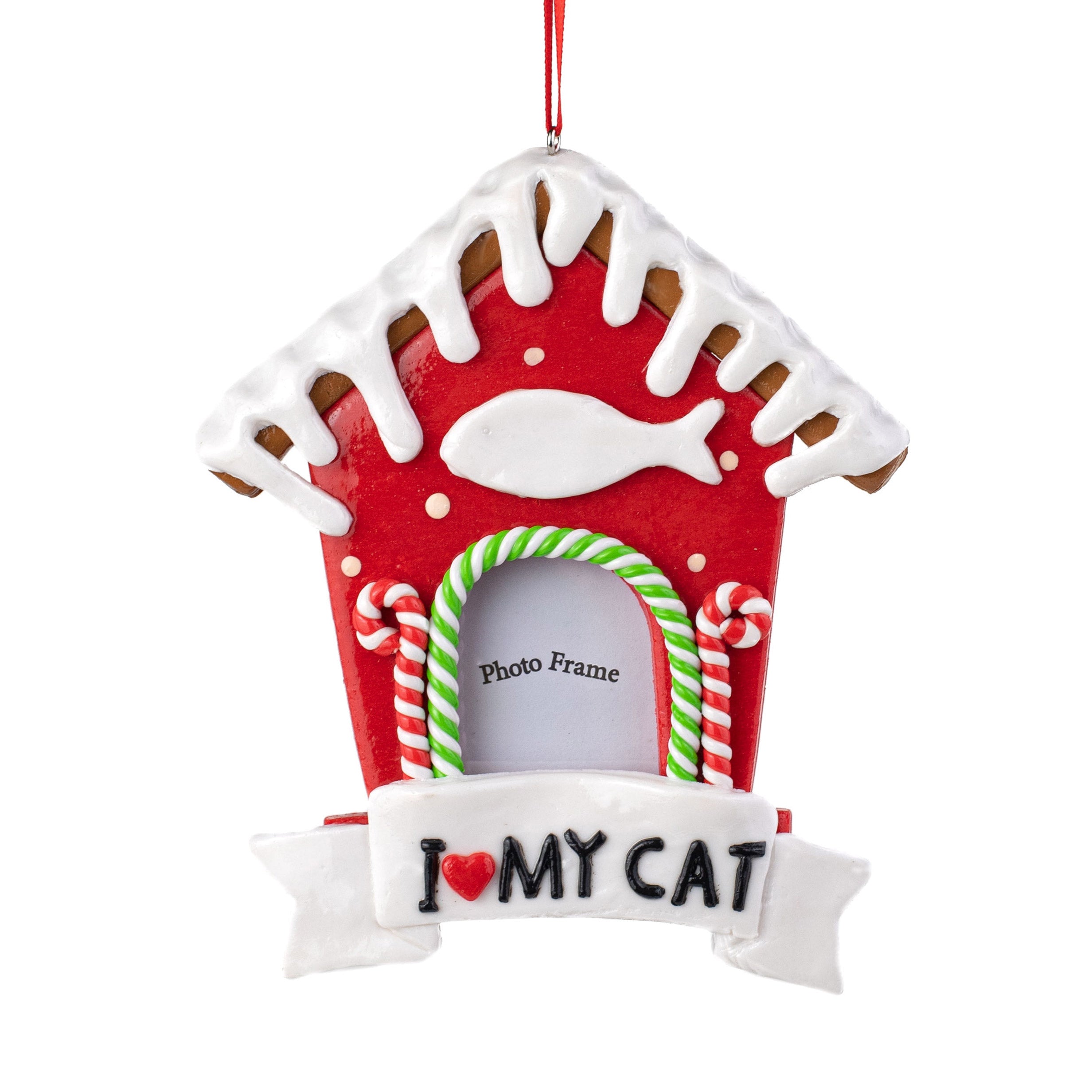 5.5" Gingerbread Cat House Photo Ornament