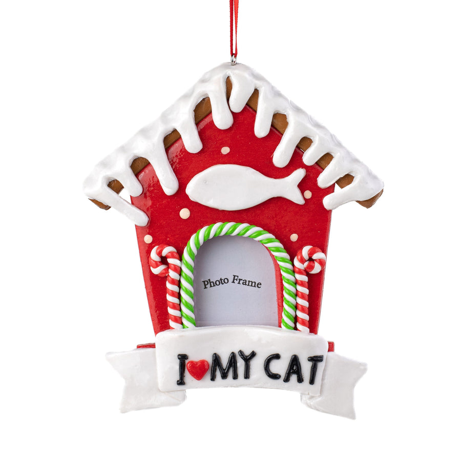 5.5" Gingerbread Cat House Photo Ornament