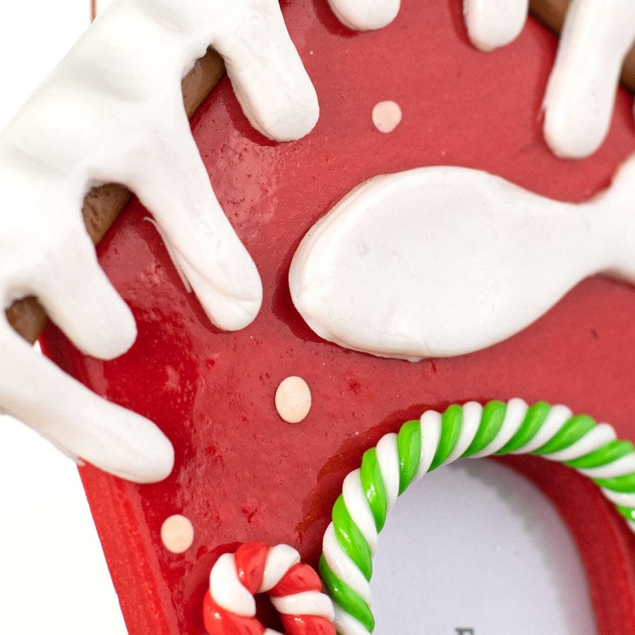5.5" Gingerbread Cat House Photo Ornament