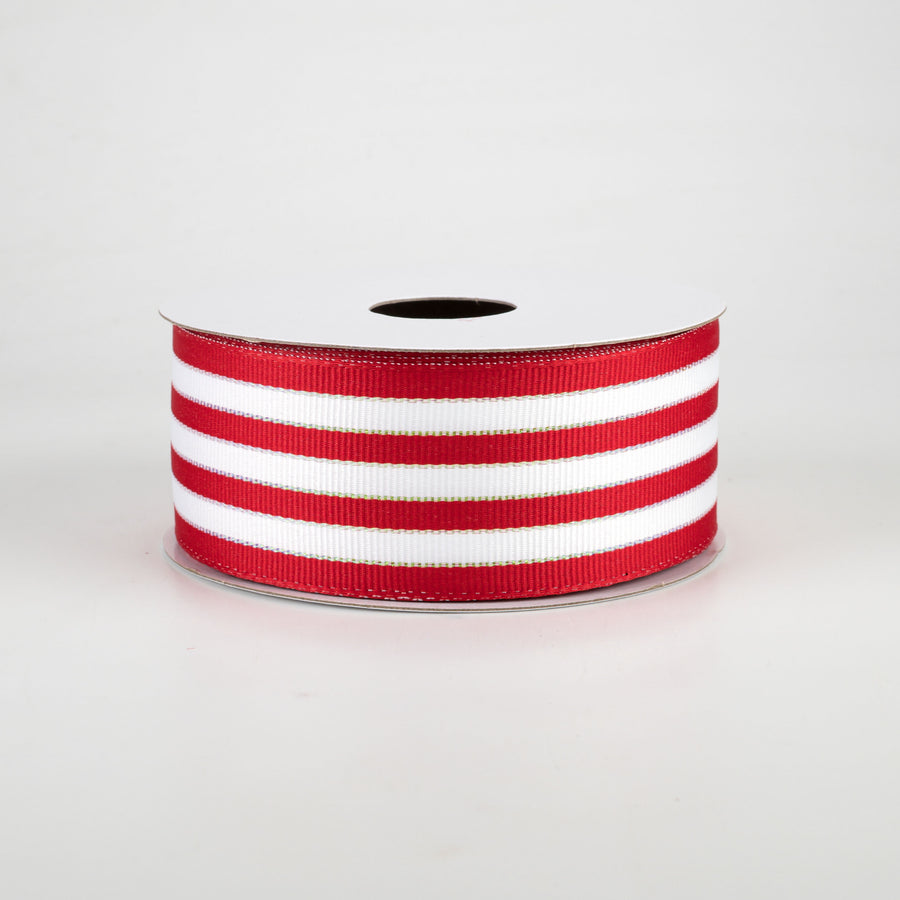 1.5" Stripe Grosgrain Wired Ribbon: Red & White (10 Yards)