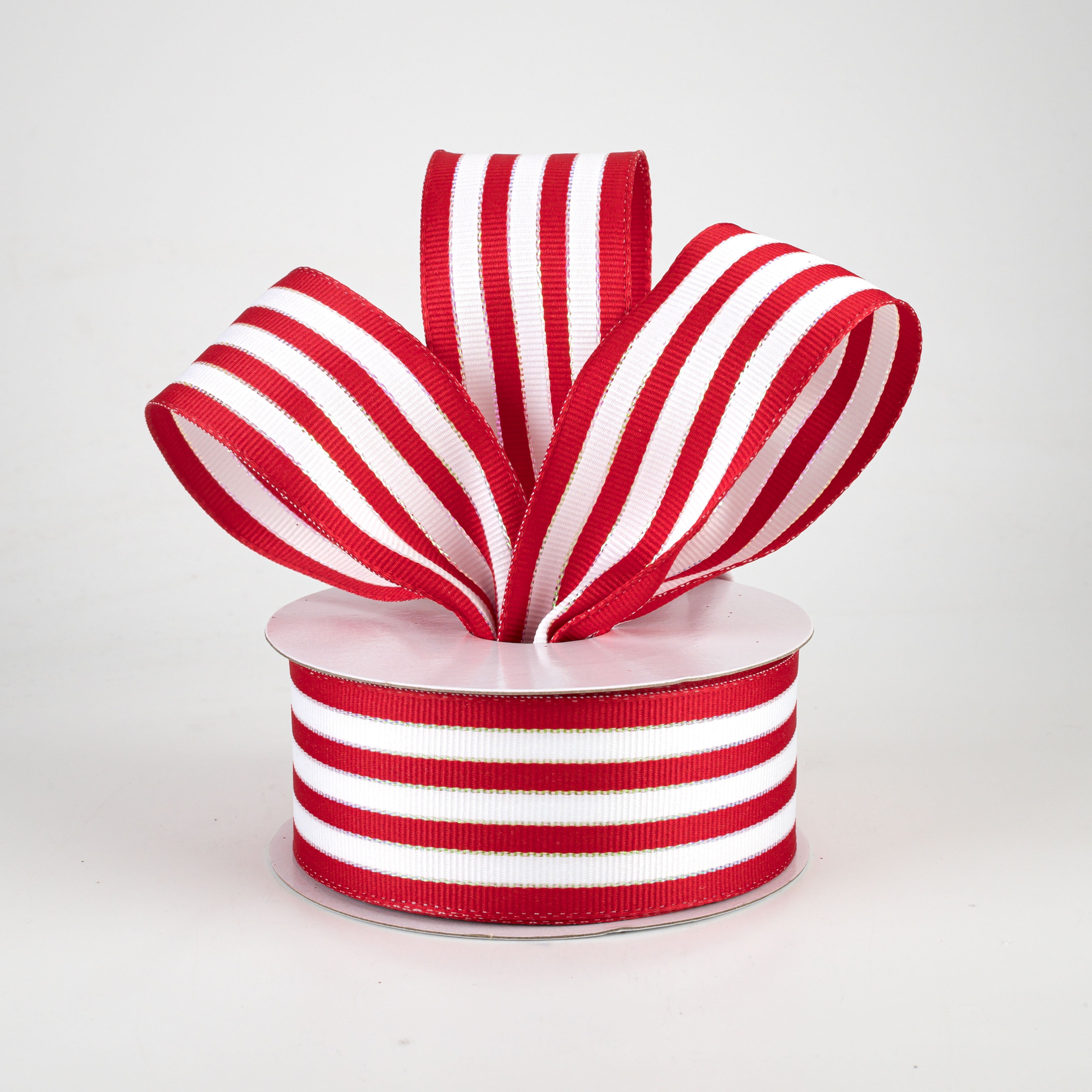 1.5" Stripe Grosgrain Wired Ribbon: Red & White (10 Yards)