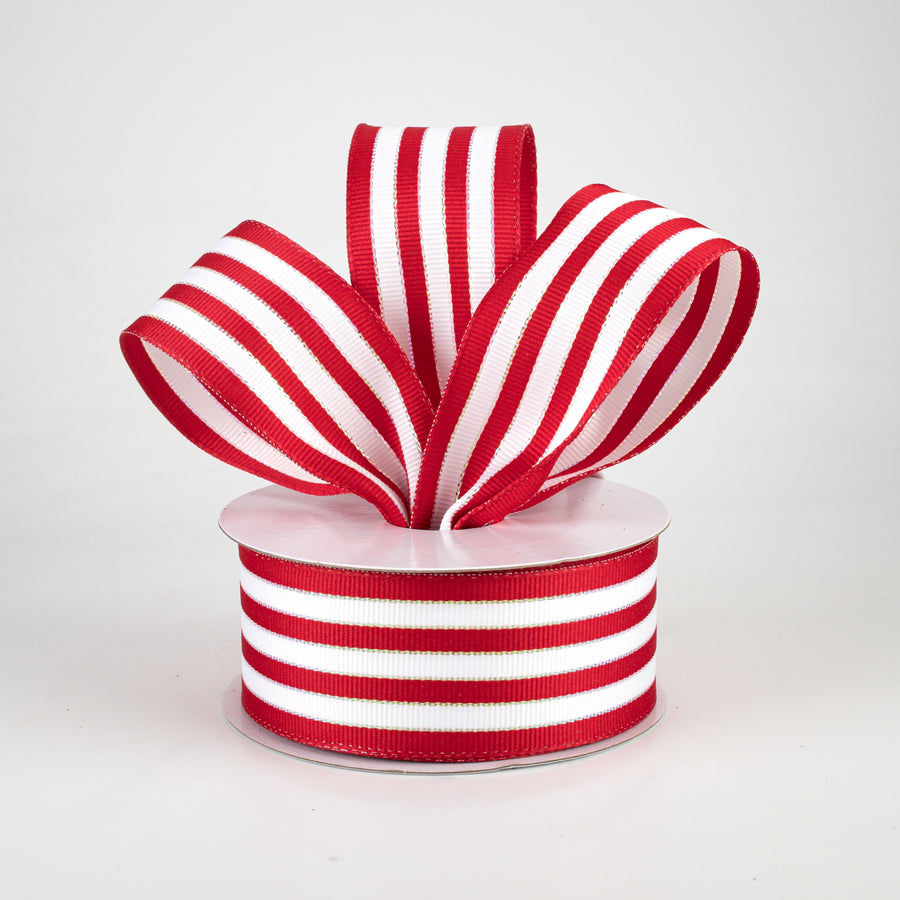 1.5" Stripe Grosgrain Wired Ribbon: Red & White (10 Yards)