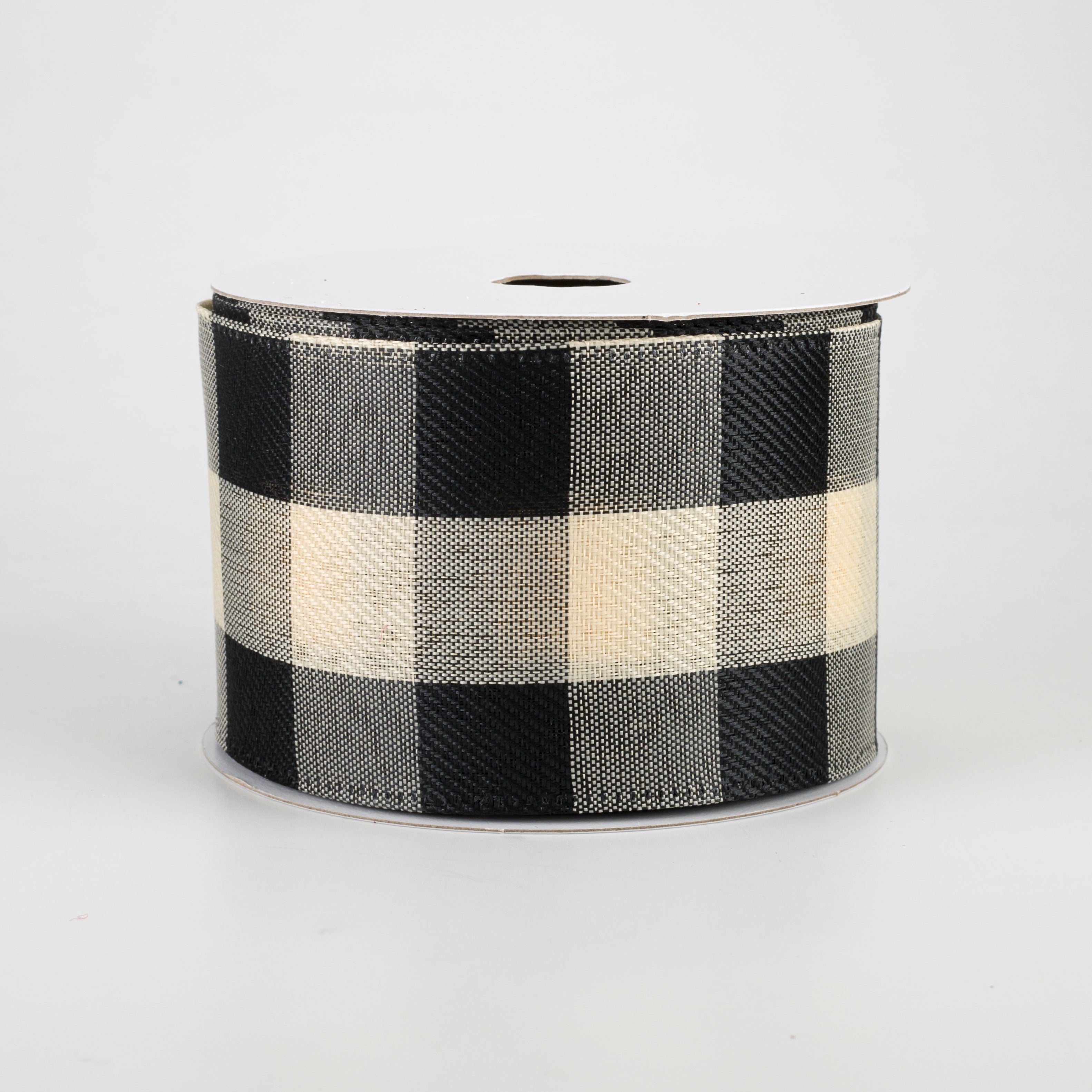 2.5" Large Buffalo Check Plaid Ribbon: Black & Ivory (10 Yards)