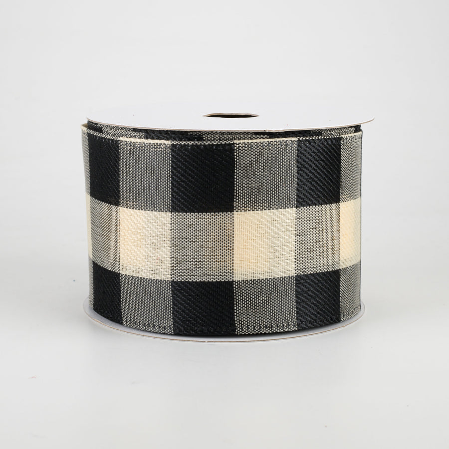 2.5" Large Buffalo Check Plaid Ribbon: Black & Ivory (10 Yards)