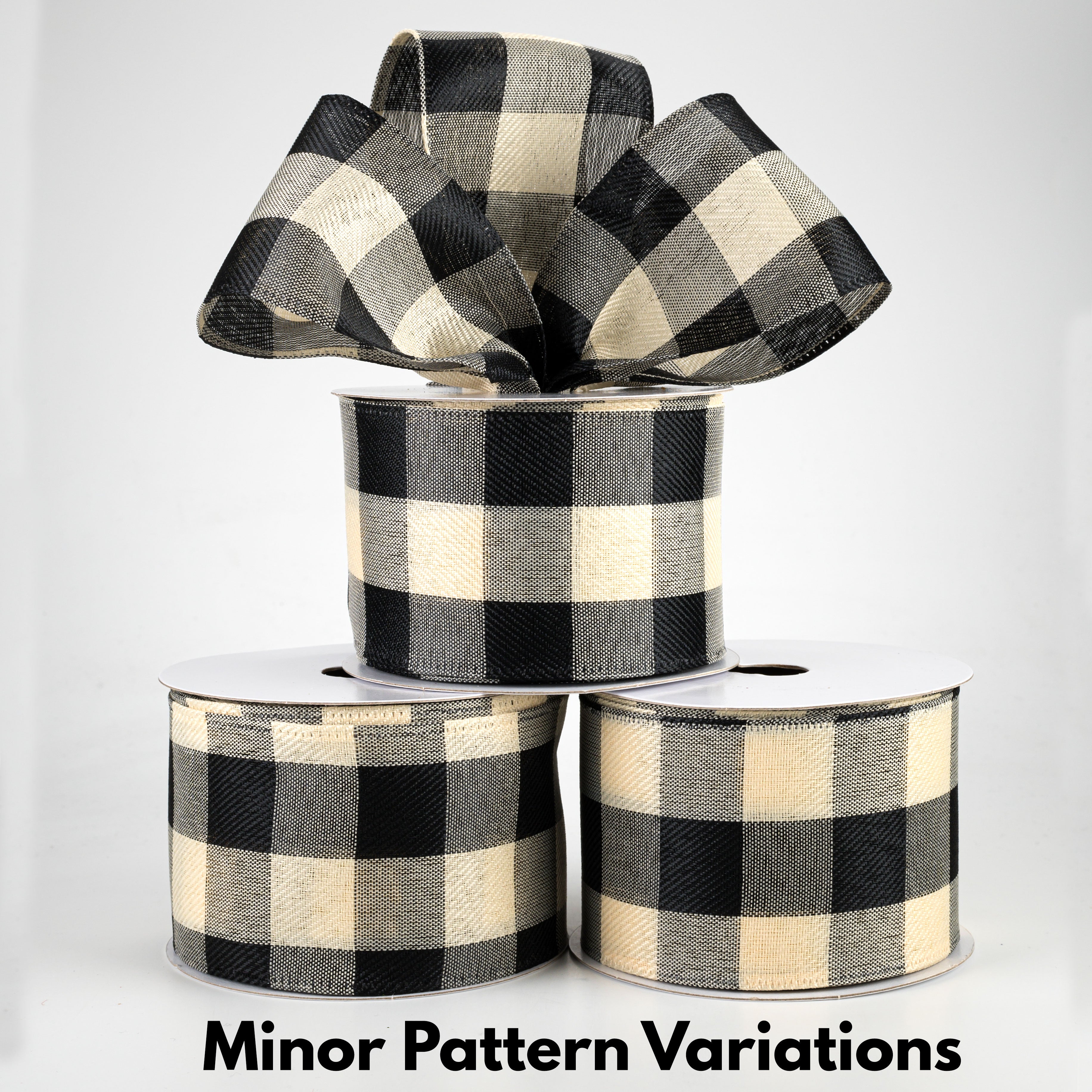 2.5" Large Buffalo Check Plaid Ribbon: Black & Ivory (10 Yards)