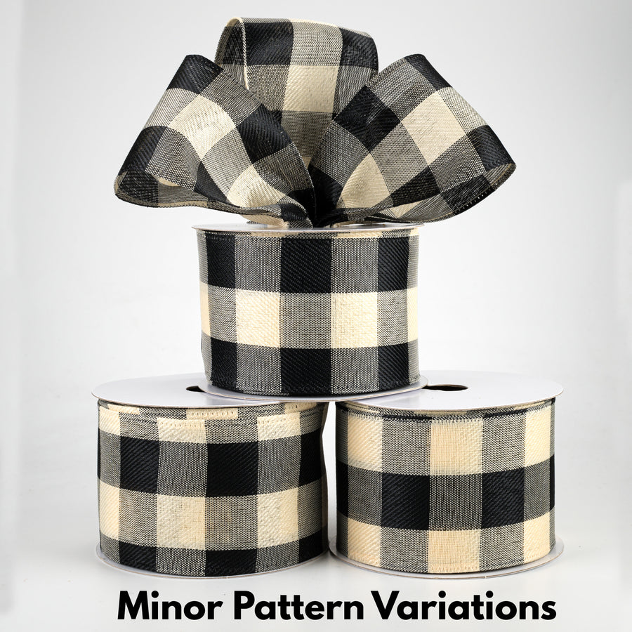 2.5" Large Buffalo Check Plaid Ribbon: Black & Ivory (10 Yards)