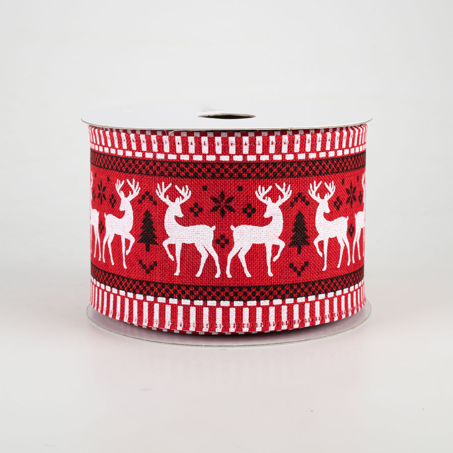 2.5" Dashing Deer Stripe Edge Ribbon: Red, Black, White (10 Yards)