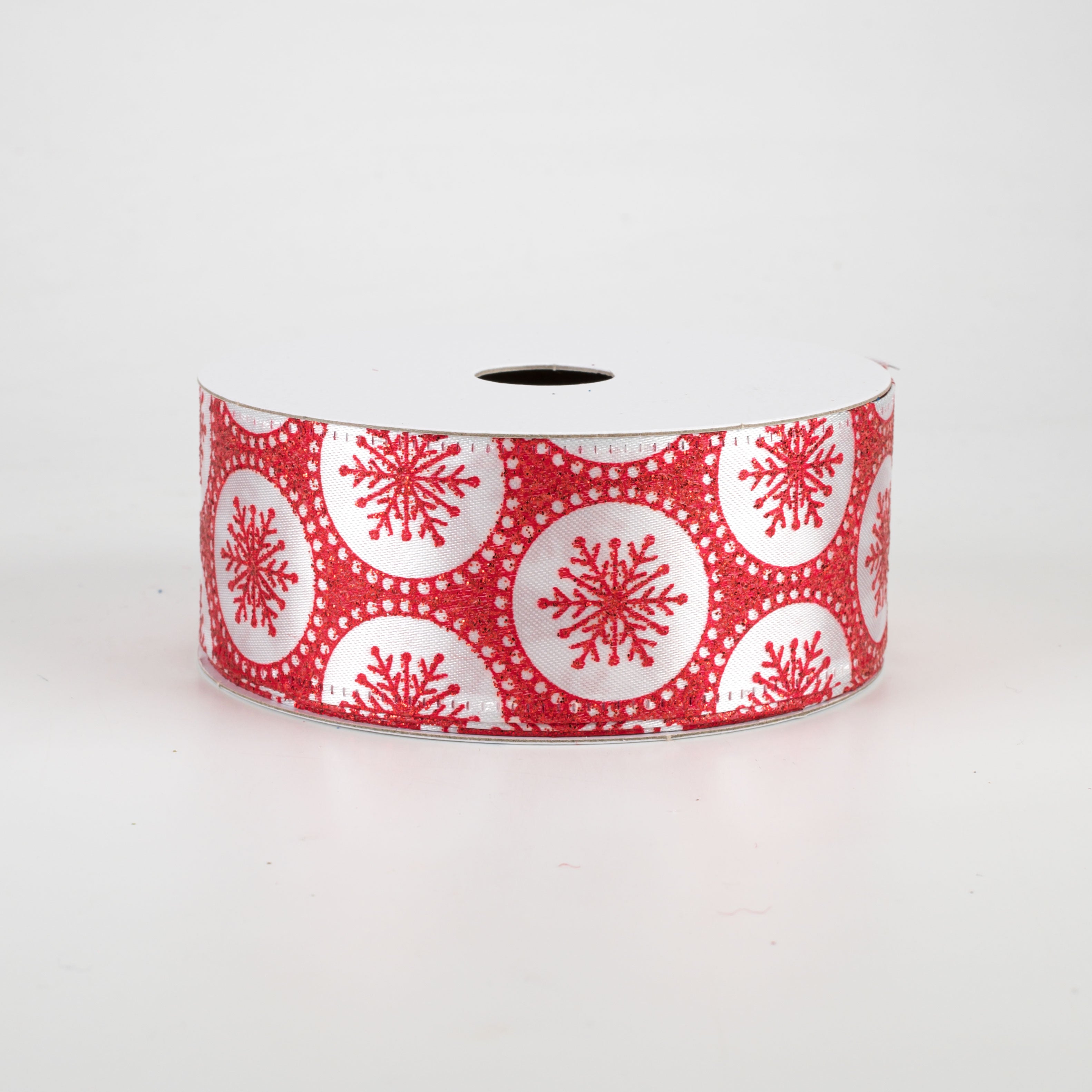 1.5" Glitter Snowflake Dots Ribbon: Red (10 Yards)