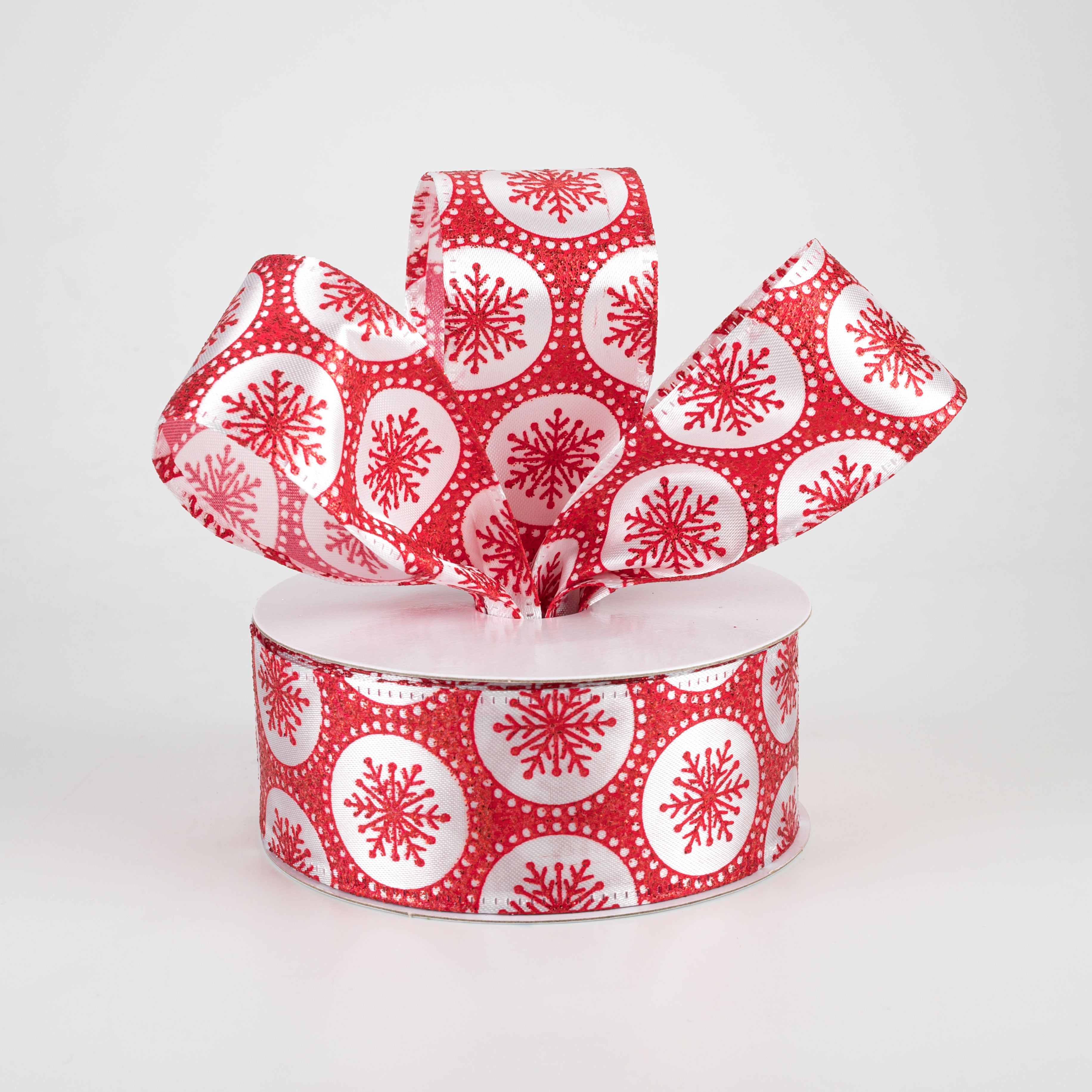 1.5" Glitter Snowflake Dots Ribbon: Red (10 Yards)