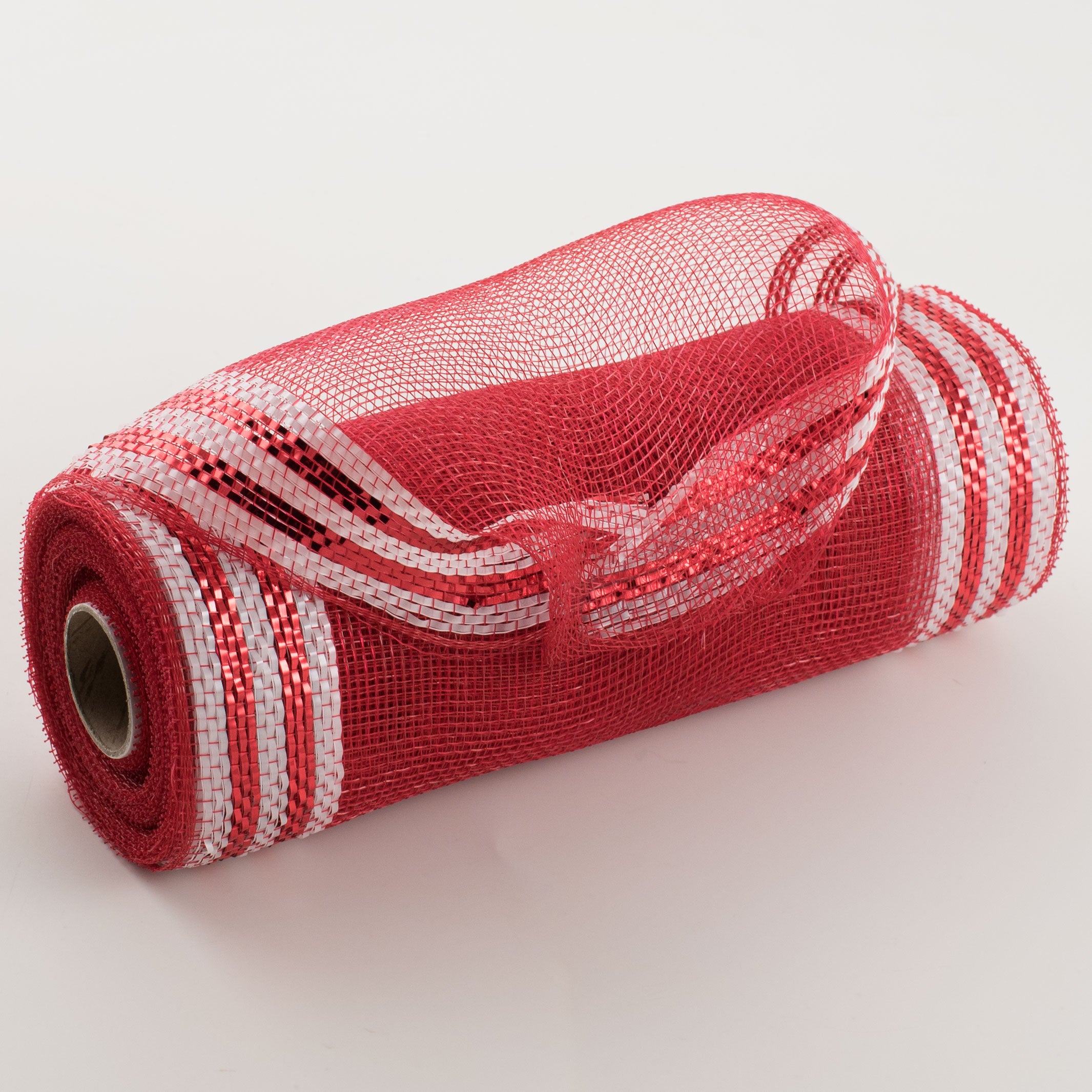 10" Border Stripe Metallic Mesh: Red & White