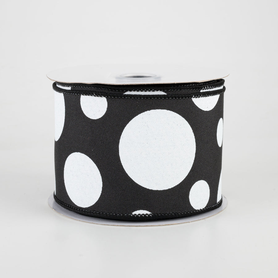 2.5" Giant Three Size Polka Dot Ribbon: Black & White (10 Yards)