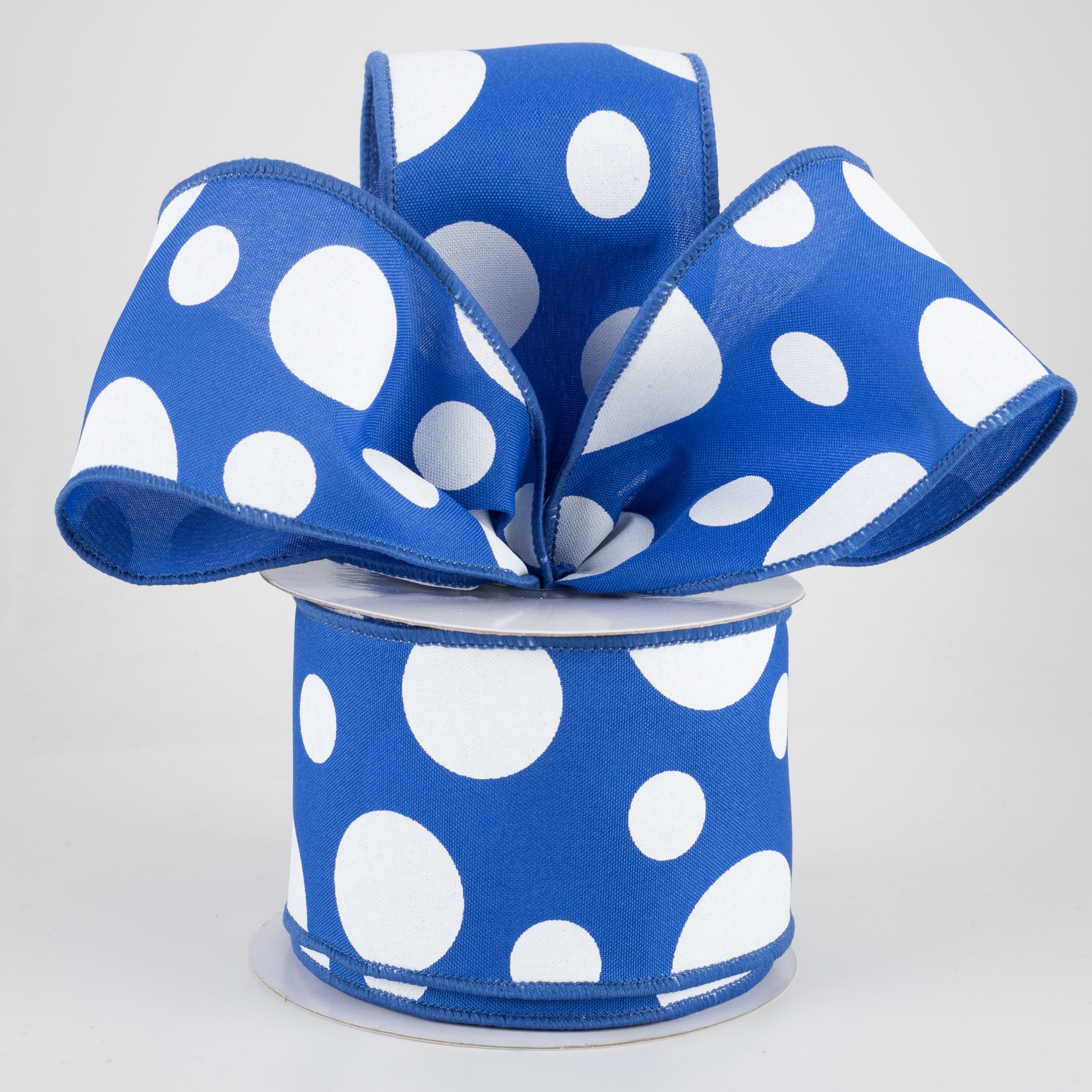 2.5" Giant Three Size Polka Dot Ribbon: Royal Blue & White (10 Yards)