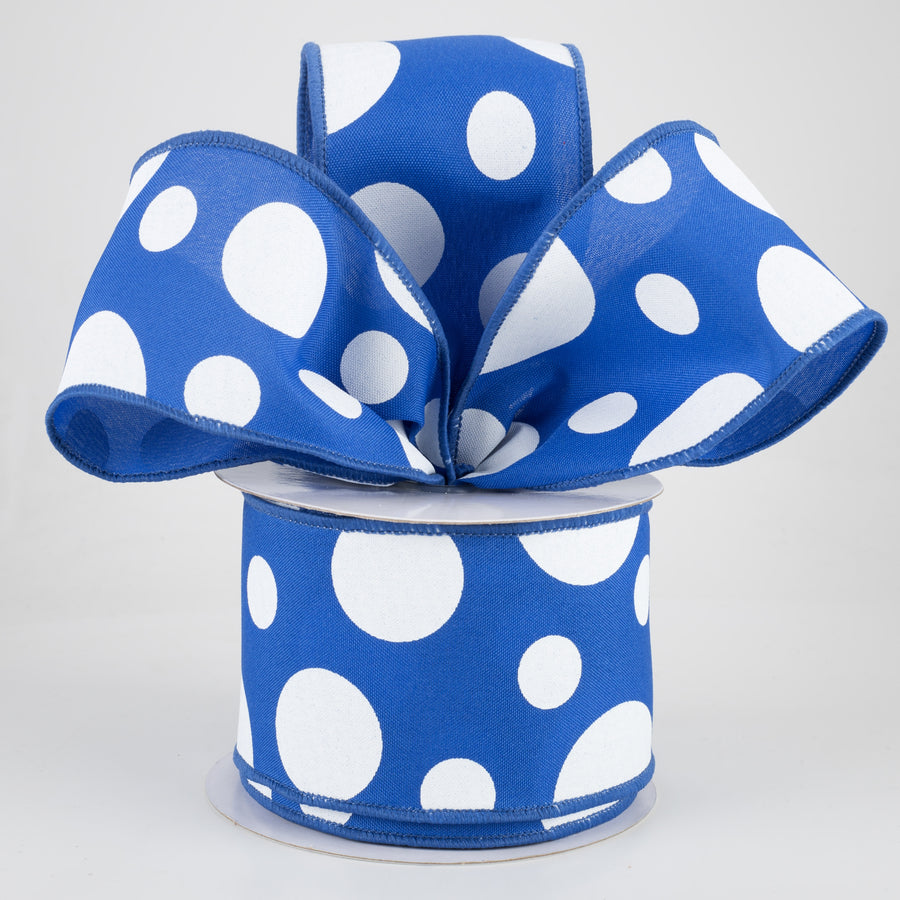2.5" Giant Three Size Polka Dot Ribbon: Royal Blue & White (10 Yards)