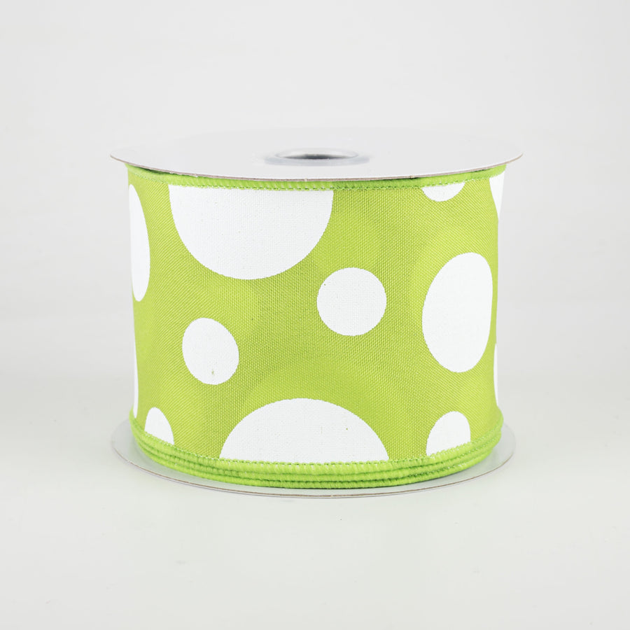 2.5" Giant Three Size Polka Dot Ribbon: Lime Green & White (10 Yards)