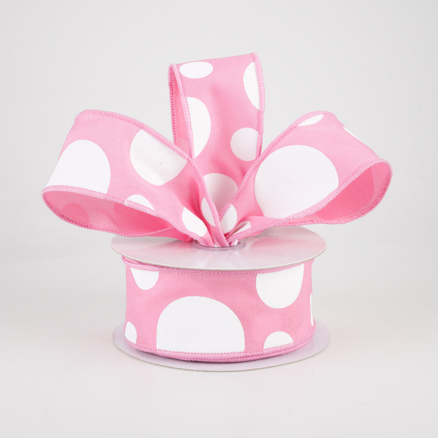 1.5" Giant Three Size Polka Dot Ribbon: Pink & White (10 Yards)