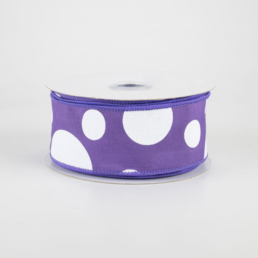 1.5" Giant Three Size Polka Dot Ribbon: Purple & White (10 Yards)