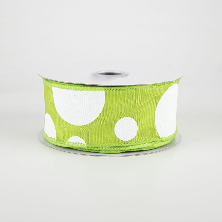 1.5" Giant Three Size Polka Dot Ribbon: Lime Green & White (10 Yards)