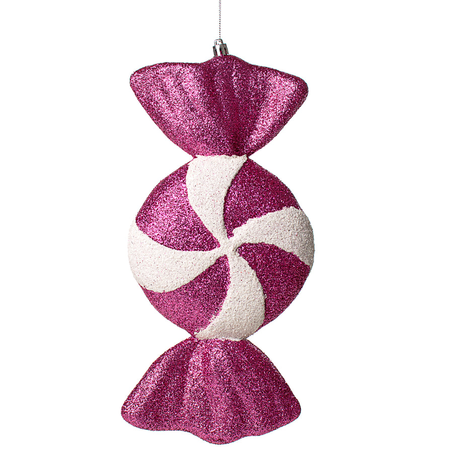 11" Glitter Peppermint Candy Ornament: Pink