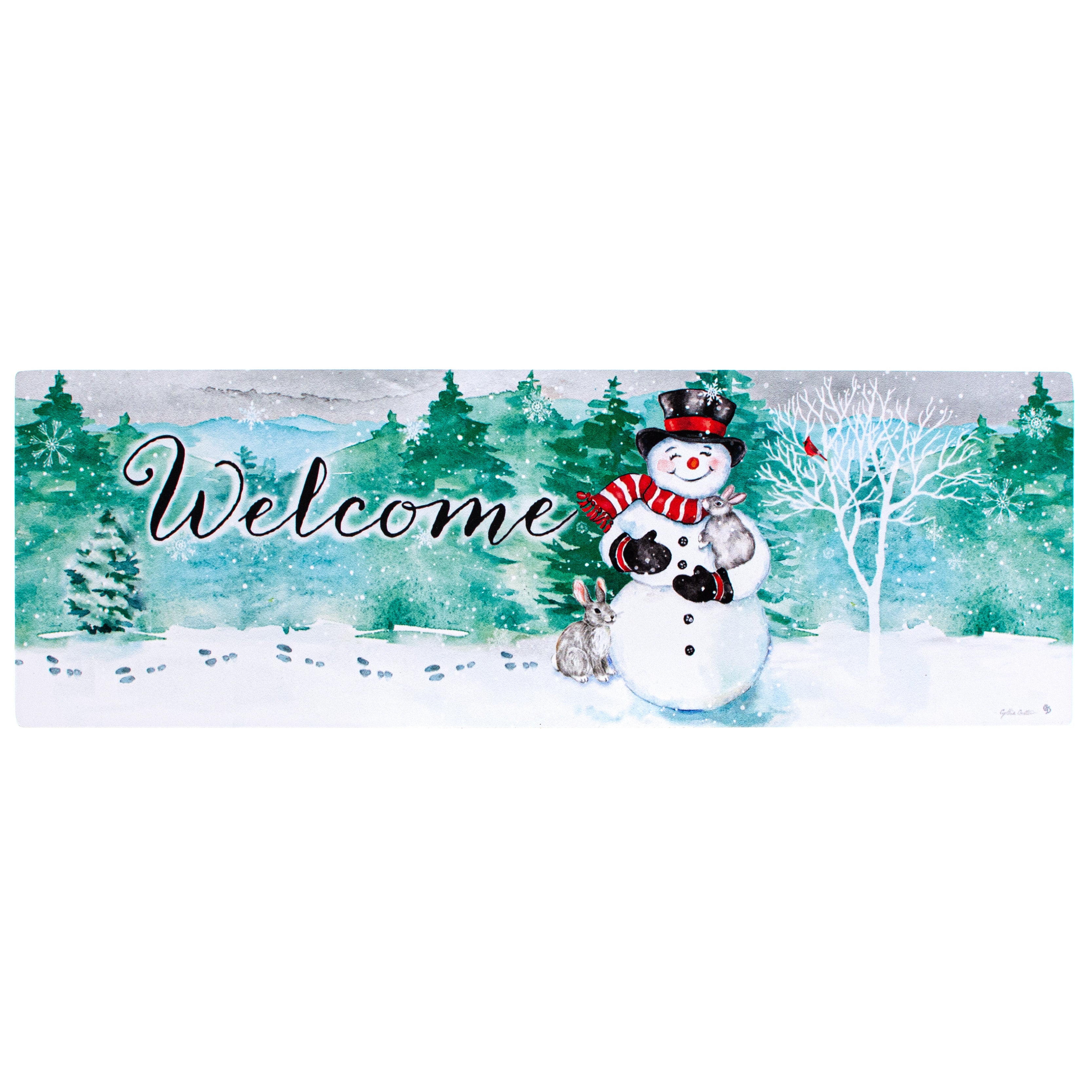 Waterproof Snowman & Bunnies Welcome Sign (5" x 15")