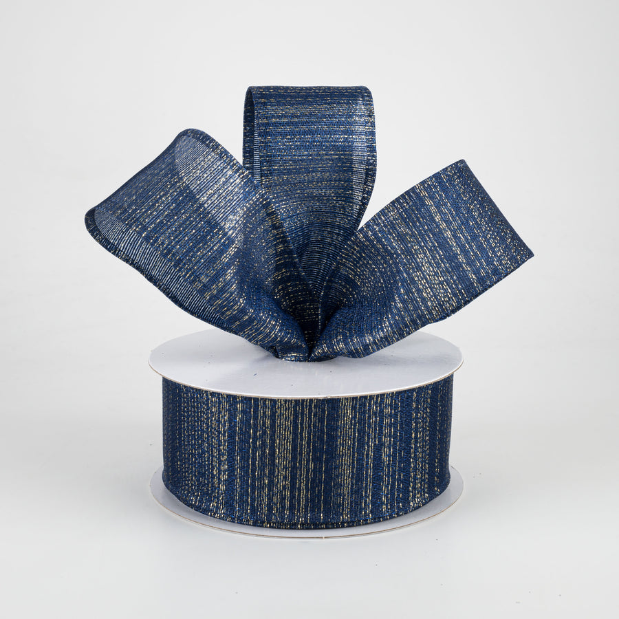 1.5" Elegant Metallic Weave Ribbon: Navy & Gold (10 Yards)
