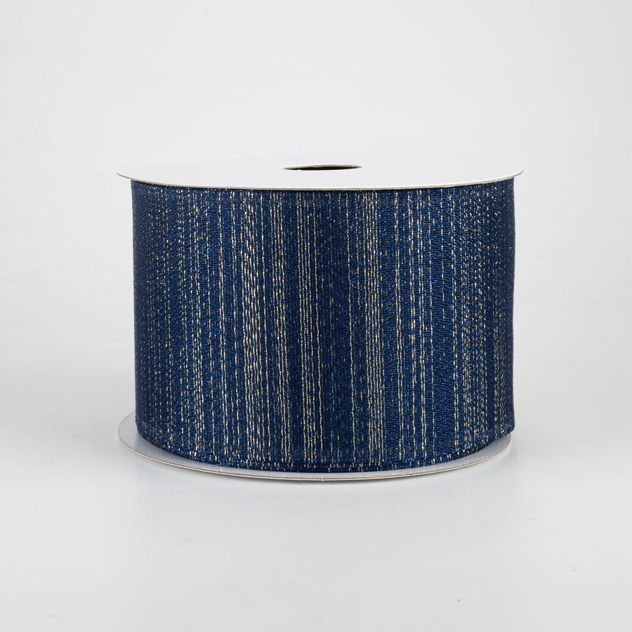 2.5" Elegant Metallic Weave Ribbon: Navy & Gold (10 Yards)