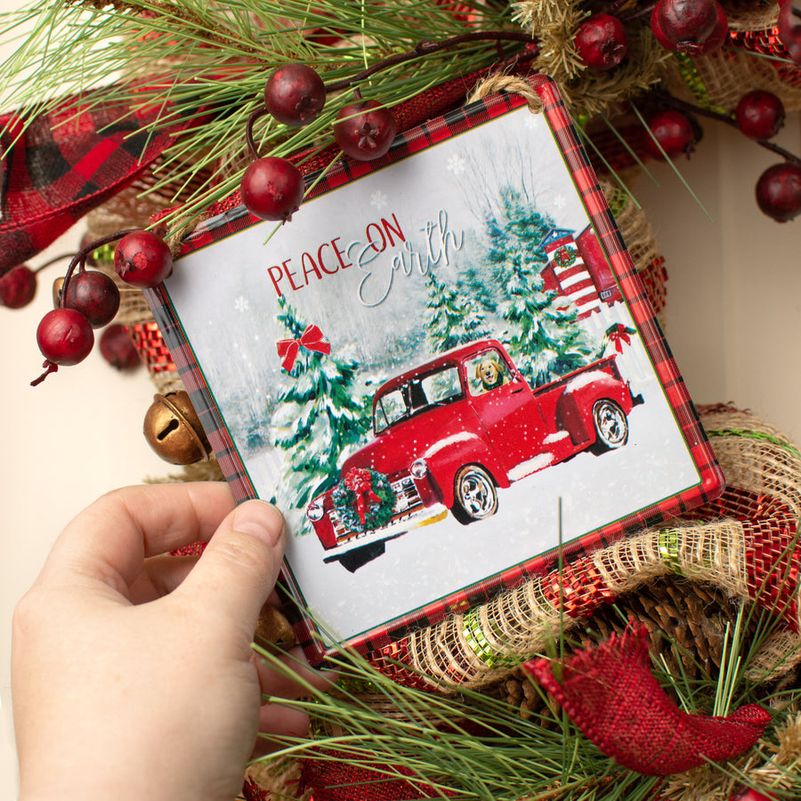 5" Metal Sign: Peace On Earth Old Truck