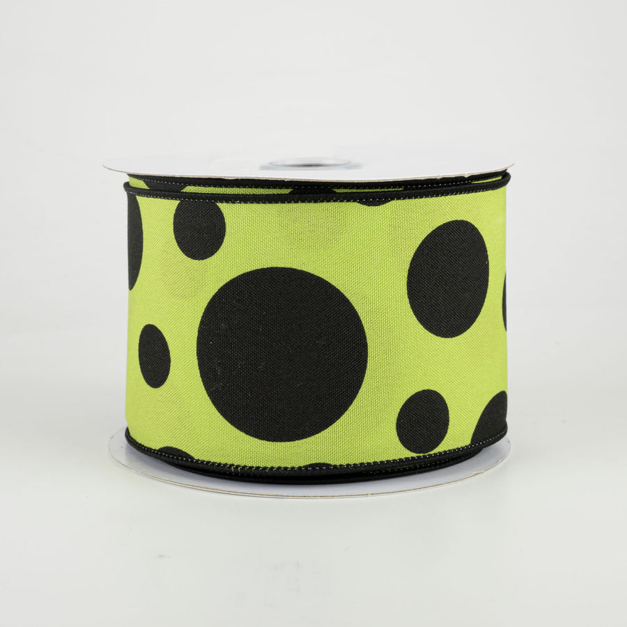 2.5" Giant Three Size Polka Dot Ribbon: Lime Green & Black (10 Yards)