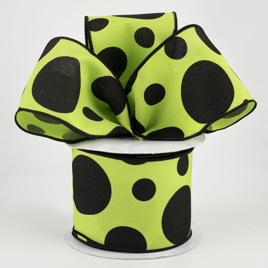 2.5" Giant Three Size Polka Dot Ribbon: Lime Green & Black (10 Yards)