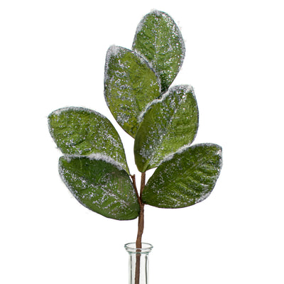 20" Magnolia Leaf Spray: Green Flocked