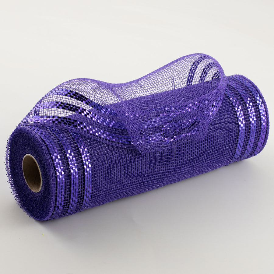 10" Border Stripe Metallic Mesh: Purple