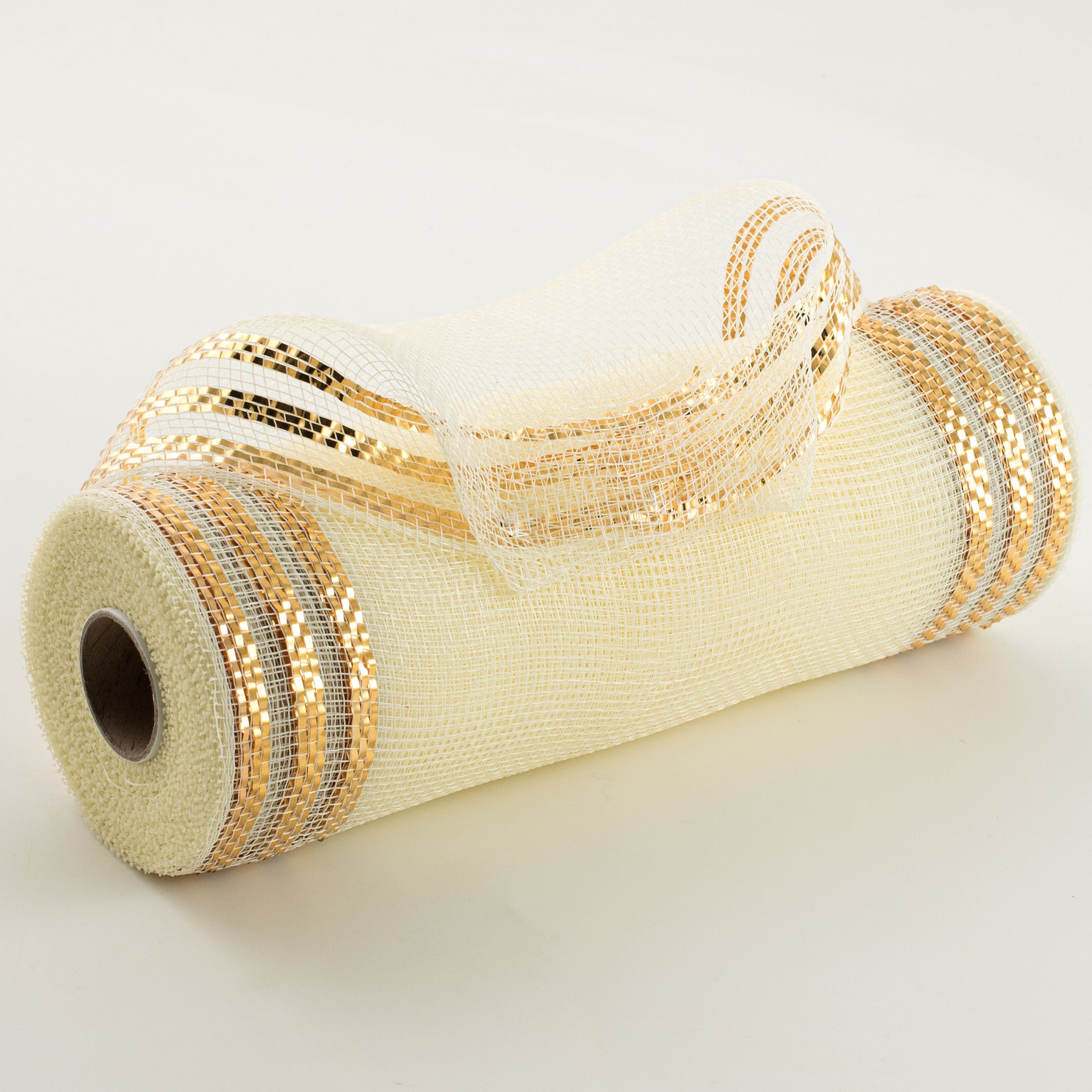 10" Border Stripe Metallic Mesh: Cream & Gold