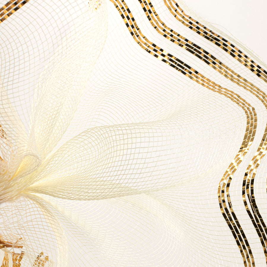 10" Border Stripe Metallic Mesh: Cream & Gold