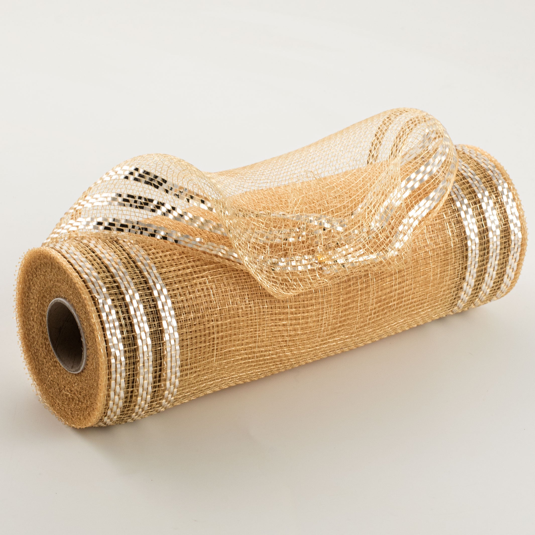 10" Border Stripe Metallic Mesh: Champagne