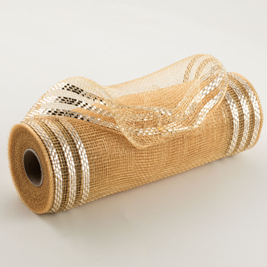 10" Border Stripe Metallic Mesh: Champagne