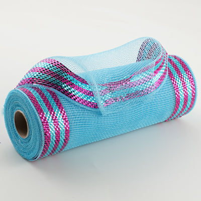 10" Border Stripe Metallic Mesh: Turquoise & Hot Pink