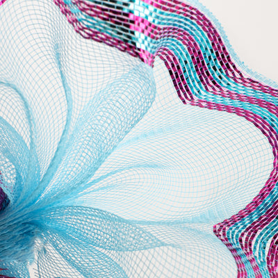 10" Border Stripe Metallic Mesh: Turquoise & Hot Pink