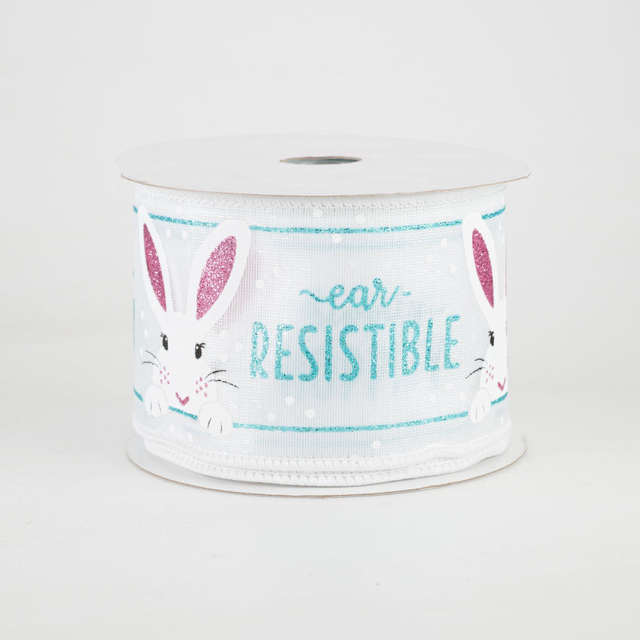 2.5" Peeking Bunny Ribbon: White, Robbin's Egg Blue, Pink (10 Yards)