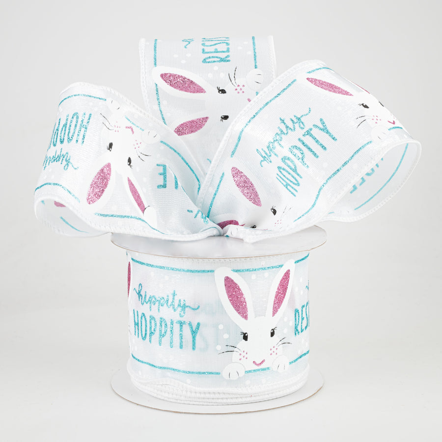 2.5" Peeking Bunny Ribbon: White, Robbin's Egg Blue, Pink (10 Yards)
