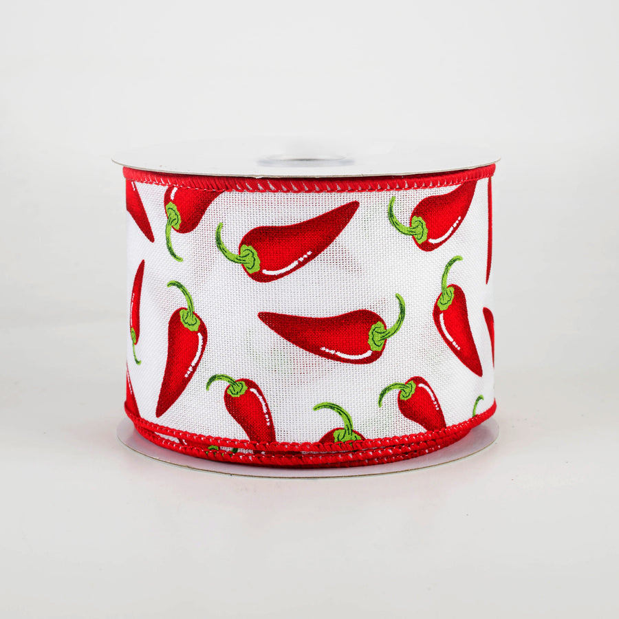 2.5" Chili Peppers Ribbon: White (10 Yards)