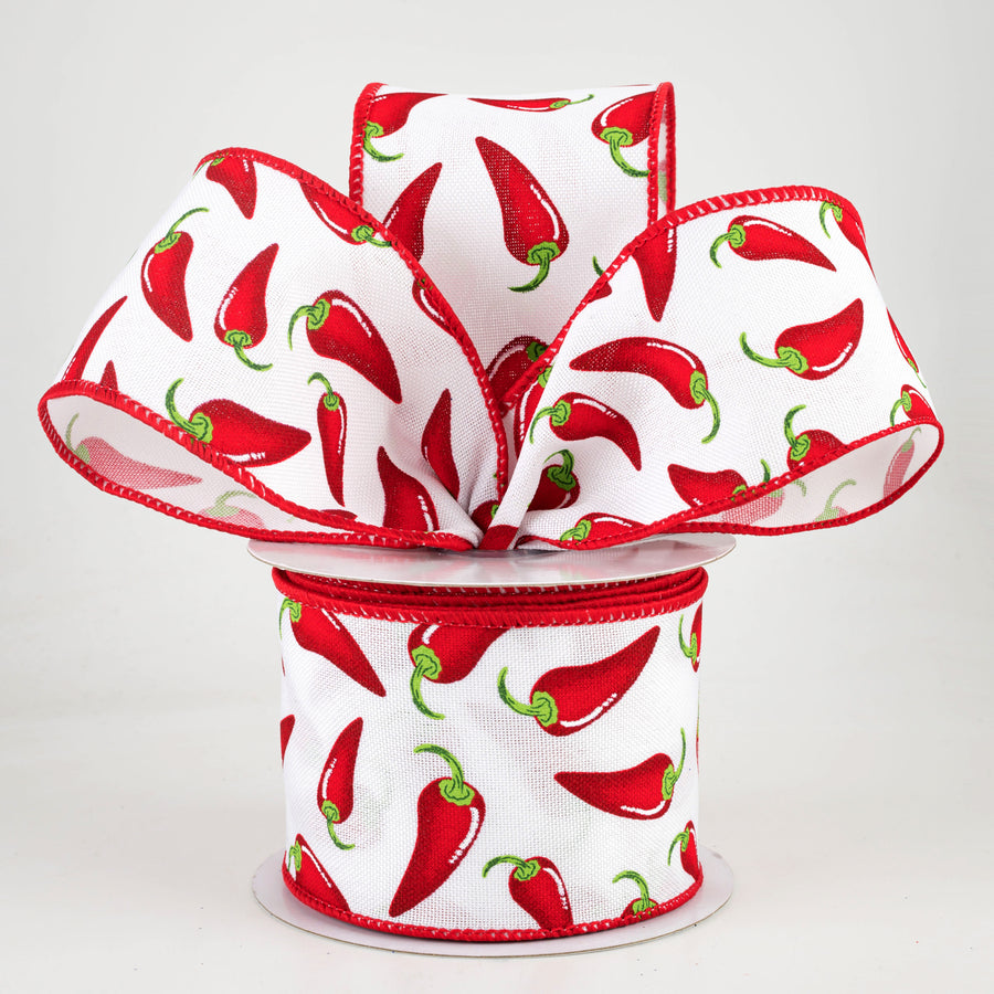 2.5" Chili Peppers Ribbon: White (10 Yards)