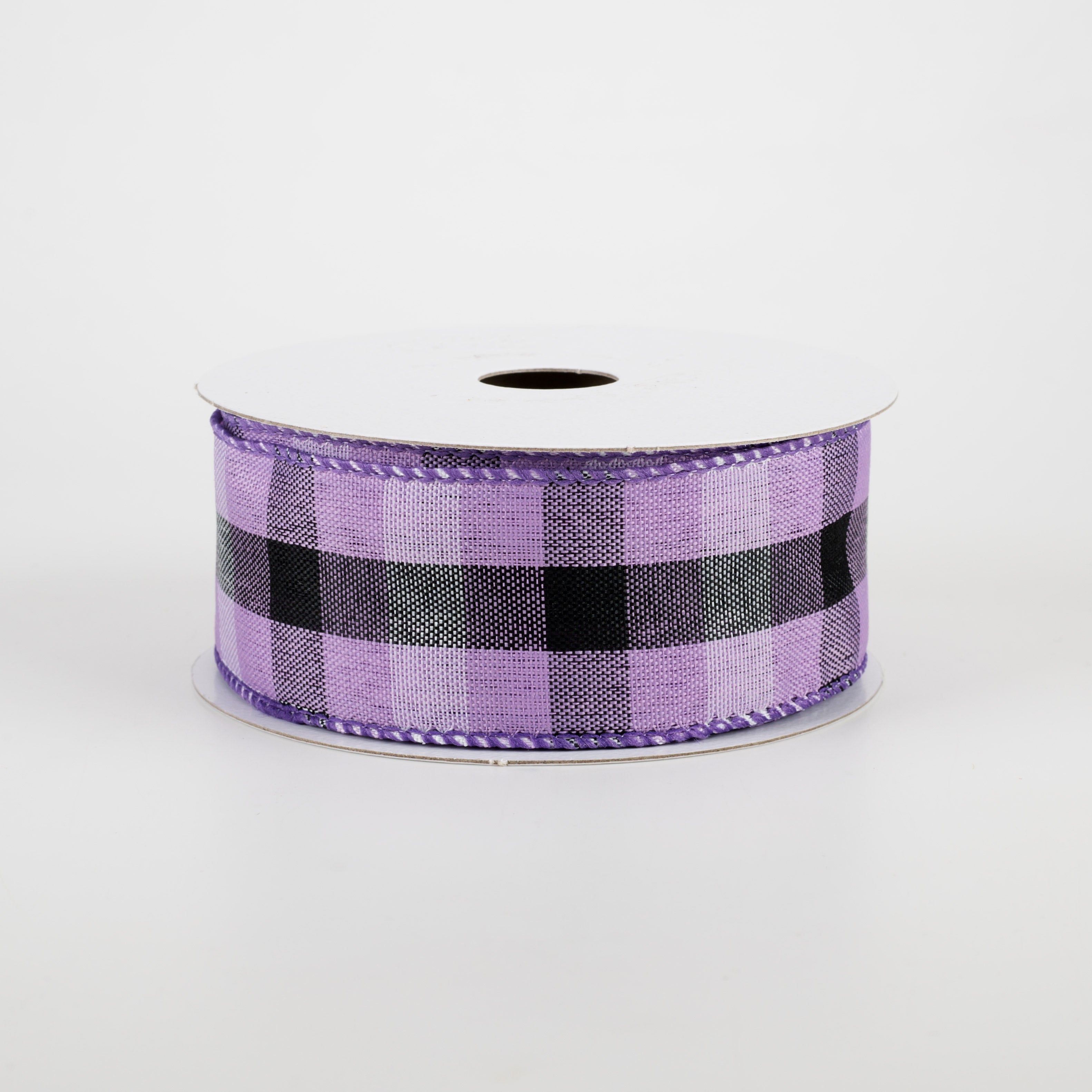 1.5" Milos Check Ribbon: Purple, Black, White (10 Yards)