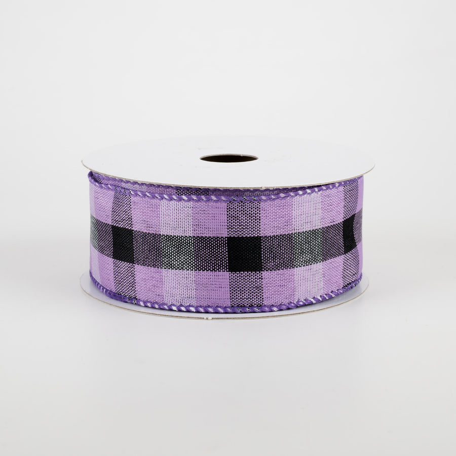1.5" Milos Check Ribbon: Purple, Black, White (10 Yards)