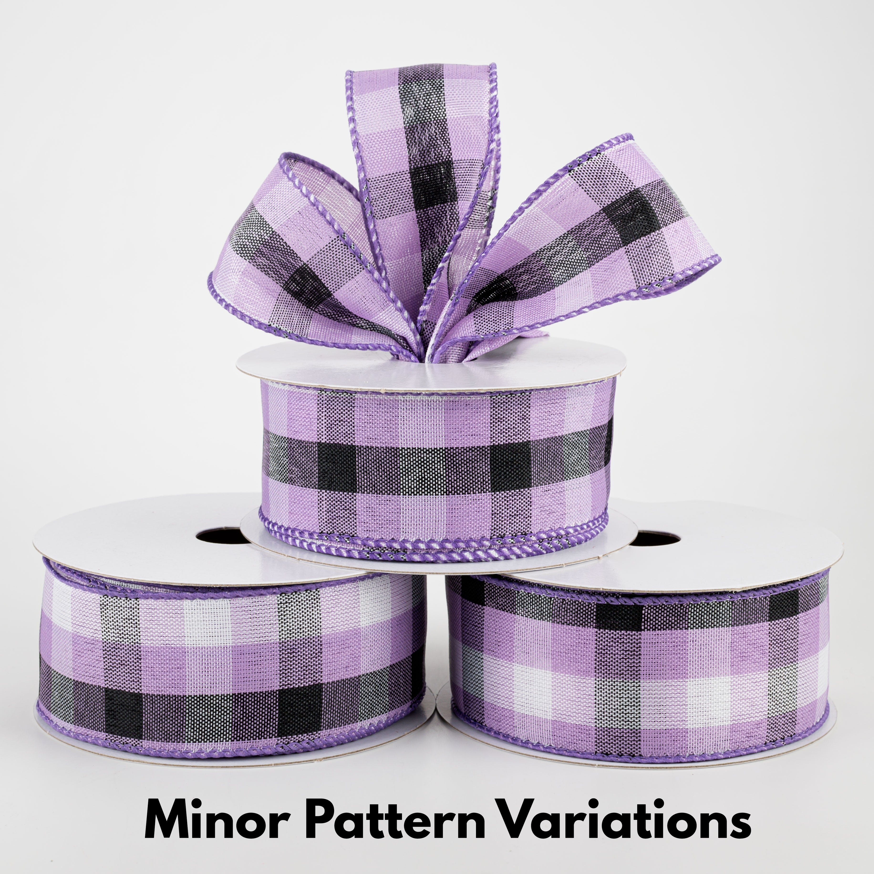 1.5" Milos Check Ribbon: Purple, Black, White (10 Yards)