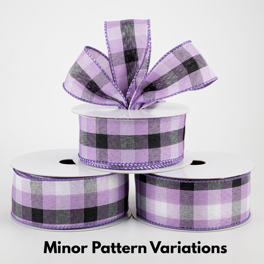 1.5" Milos Check Ribbon: Purple, Black, White (10 Yards)