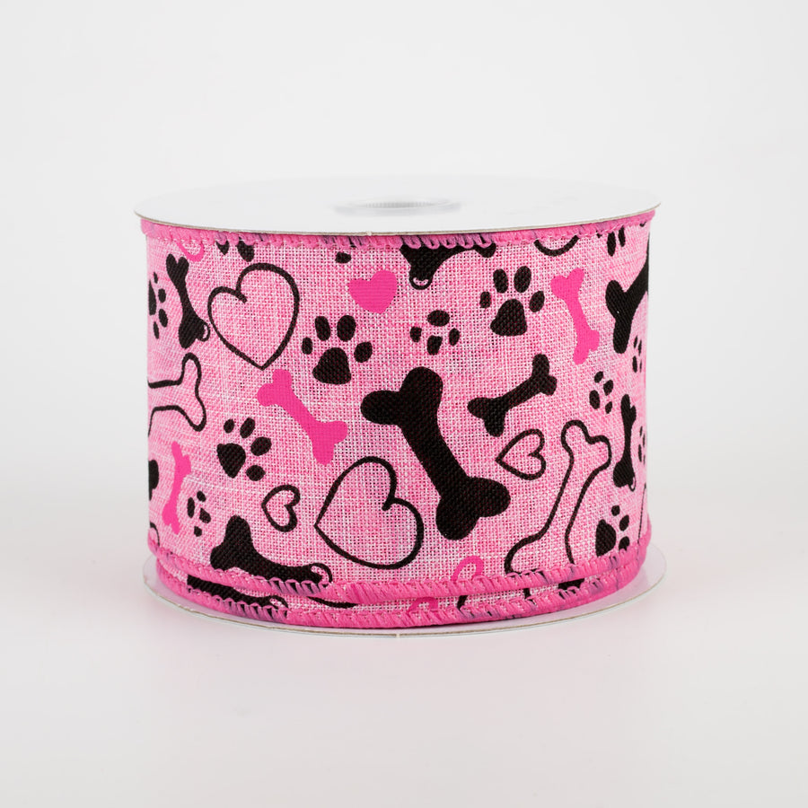 2.5" Dog Bone, Paw, Heart Ribbon: Pink (10 Yards)