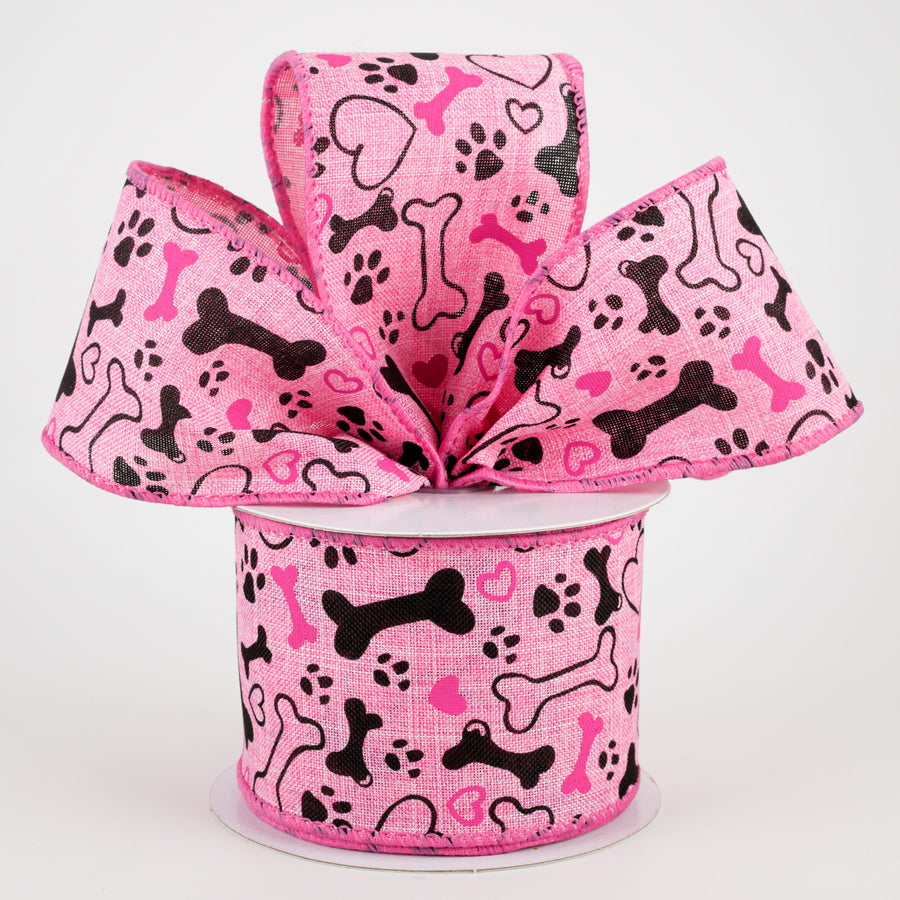 2.5" Dog Bone, Paw, Heart Ribbon: Pink (10 Yards)