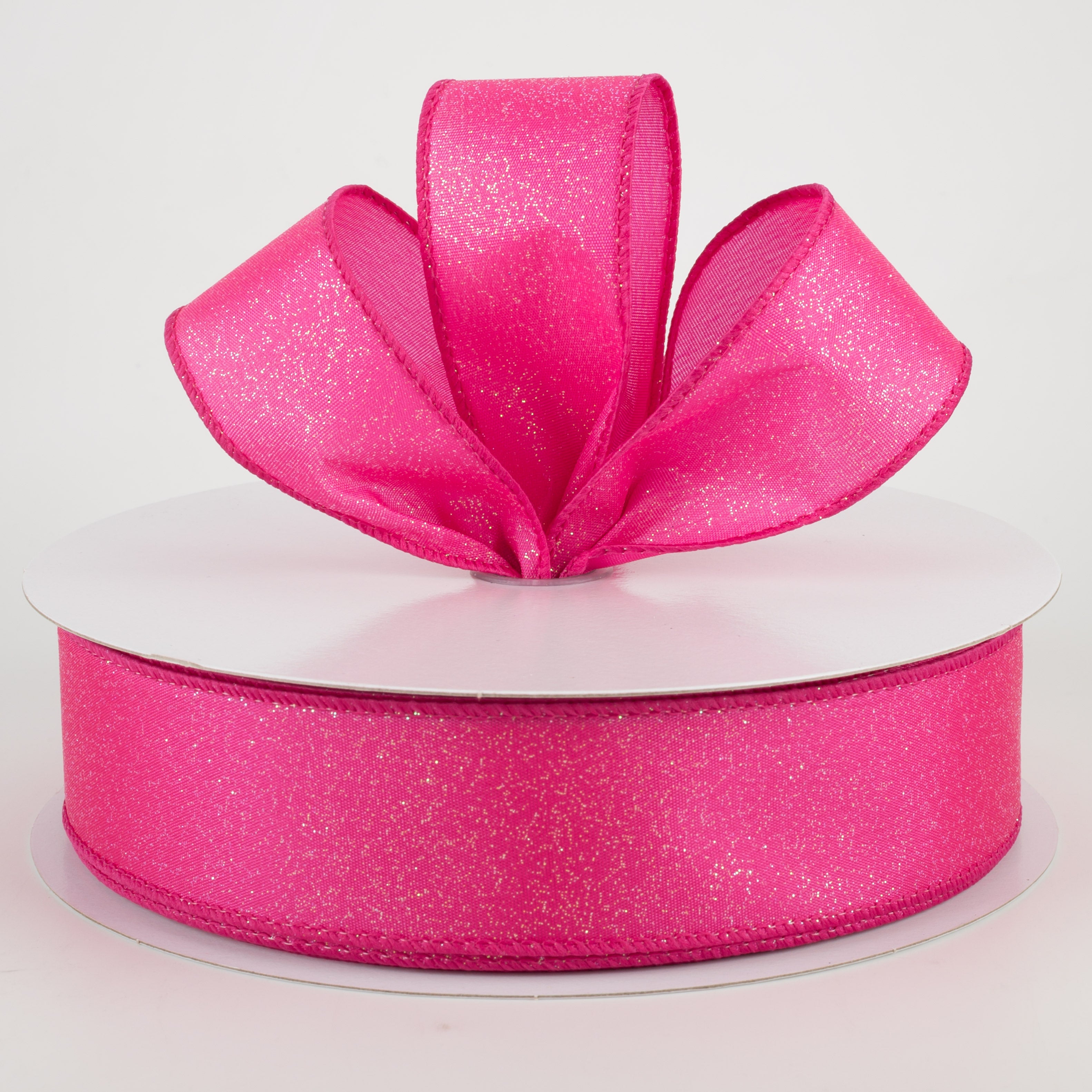1.5" Iridescent Glitter Misted Satin Ribbon: Fuchsia Pink (50 Yards)