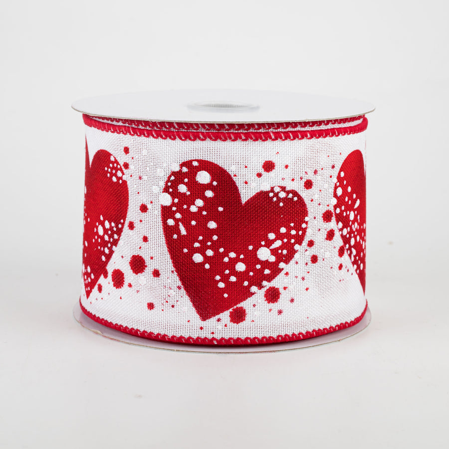 2.5" Big Hearts With Paint Splatter Ribbon (10 Yards)