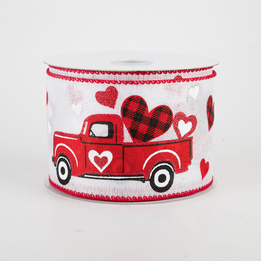 2.5" Valentines Truck Ribbon: White (10 Yards)