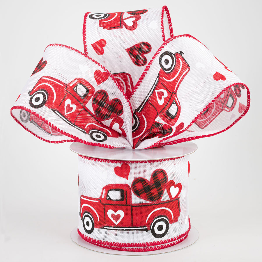 2.5" Valentines Truck Ribbon: White (10 Yards)